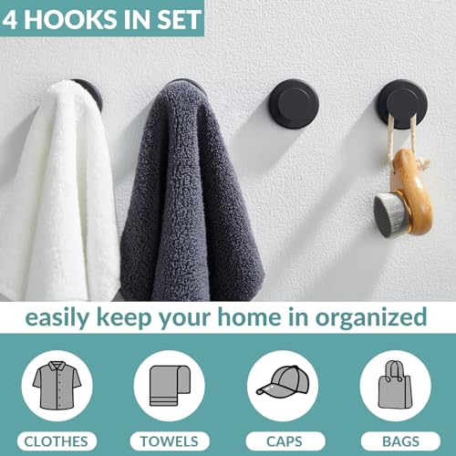 APLusee Matte Black Bath Robe Towel Hook 4 Pack, Stainless Steel Bathroom Coat Hook, Wall Mount - color: Matte Black, size: 4 Pack