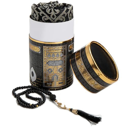 Modefa Islamic Gifts Prayer Mat | Thin Woven Praying Mat Muslim Prayer Rug | Muslim Gifts for Men Ramadan Gifts with Tesbih Prayer Beads | Ottoman Rug with Cylinder Gift Box Set (Black with Box) - color: Black #2