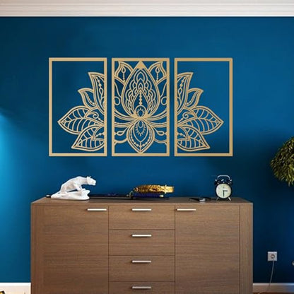 ESTART 3 Pcs Lotus Flower Metal Wall Art Decor, Religion Faith Mandala Home Wall Decoration for Living Room, Bedroom, Office and Yoga Room Hanging Decor (Gold) : ESTART: Home & Kitchen