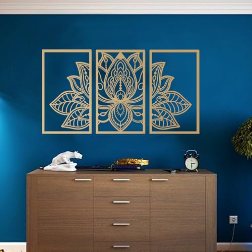 ESTART 3 Pcs Lotus Flower Metal Wall Art Decor, Religion Faith Mandala Home Wall Decoration for Living Room, Bedroom, Office and Yoga Room Hanging Decor (Gold) : ESTART: Home & Kitchen