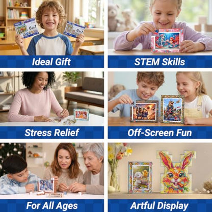 TOSY Picture Cube Cute Dinos: 6-in-1 Magnetic Picture Puzzle, Easter Basket Stuffers STEM Gift for Kids & Adults, 48 Blocks, 288 Puzzle Faces, 0.6 in, B021, Seamless UV Art, Display-Ready Frame