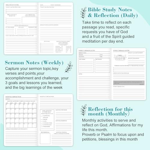 Bible Study Journal Scripture Notebook - Christian Note Taking Kit with Guided Prompts - Inspirational Religious Gifts - Faith Based Stationery Supplies for Church Notes (Teal Blue) - color: Teal Blue
