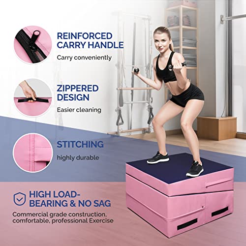 Folding Gymnastics Cheese Wedge Incline Mat, Gym Fitness Tumbling Skill Shape Mat for Kids Girls Home Training Exercise - color: Purple+Pink