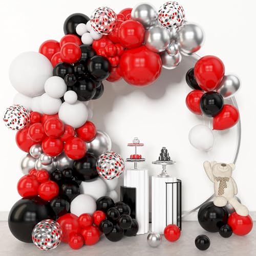 Amandir 153pcs Red Black and White Balloon Arch Garland Kit Different Sizes 18 12 10 5inch Silver Latex Metallic Confetti Graduation Balloons for Birthday Wedding Movie Night Casino Party Supplies - color: Metallic Silver