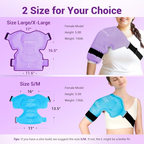 Comfytemp 숄더 아이스 팩 랩 로테이터 커프 테라피 (라지/XL) | FSA 적격 HSA, 부상을 위한 젤 아이스 팩 재사용 가능, 통증 완화, 회복을 위한 핫 콜드 압축 어깨 브레이스, 퍼플 - color: 퍼플., size: 대형