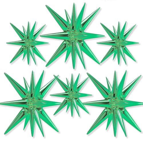 PartyWoo Green Star Foil Balloons 6pcs Different Sizes Pack of 27 22 Inch Spike Explosion Mylar Balloons for Birthday Baby Shower Wedding Graduation Woodland Dinosaur Jungle Theme Party Decorations - color: Green, size: 6 PCS - 27&22 Inch