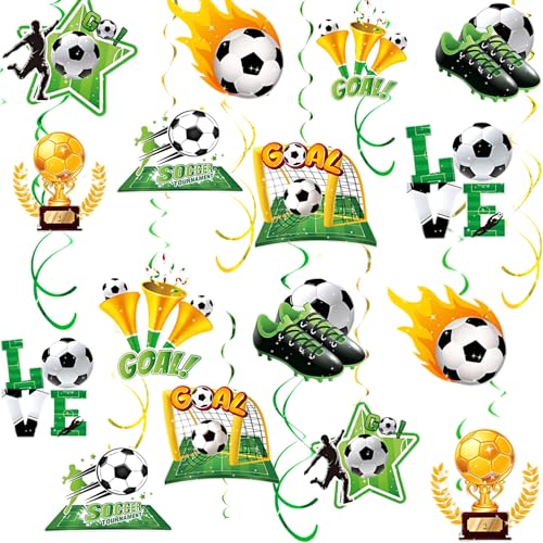 48Pcs Soccer Hanging Swirl Decorations, Double Sided Football Themed Cutouts Party Streamers for Kids Boys Birthday Soccer Themed Party Supplies - color: Green Black