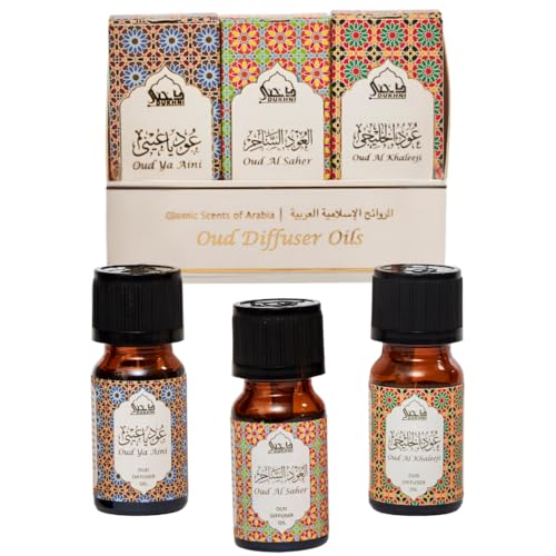 Arabian Oudh Diffuser Oil Set by Dukhni | 3x10ml Oud Essential Oil for Home