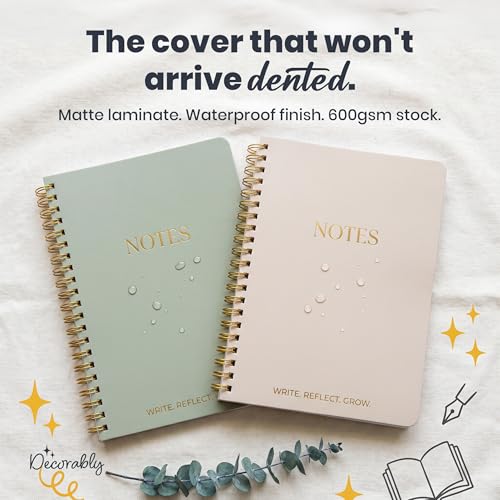 Decorably 2 Pack Gold Foil 5.8x8in Aesthetic Journaling Notebooks for Work | Spiral Bound with 106 Lined Pages Journal for Men & Women, with Back Pocket for Bible Study, High School, College, Work, Home