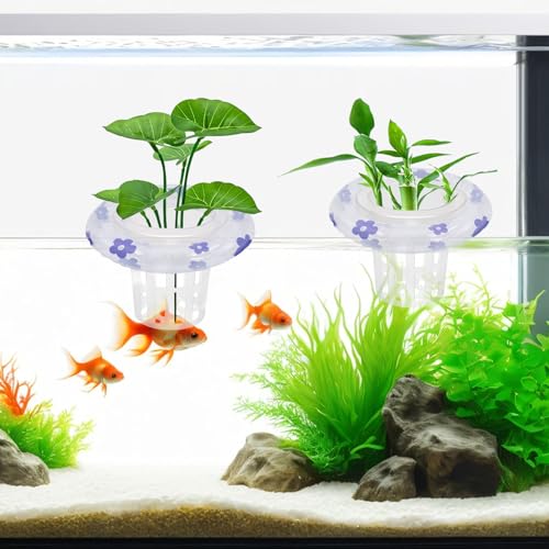 4 PCS Floating Aquarium Plant Holder Plastic Fish Tank Basket | Aquatic Pot with Floating Rings, for Fish Tank Aquaponic Plant Cultivation and Aquascape Decorations