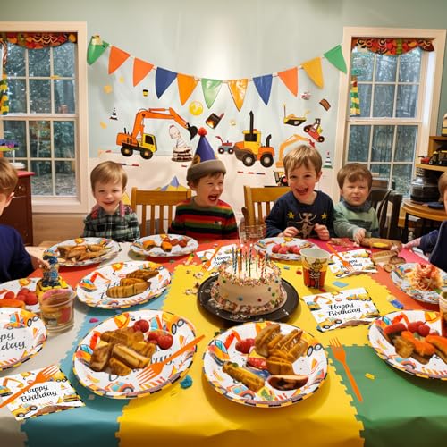 100 Pcs Construction Birthday Party Supplies - Construction Themed Plates and Napkins Forks Set, Disposable Dump Truck Tableware for Boys Kids Birthday Party Decorations Favors, Serve 25 Guests - style: Construction
