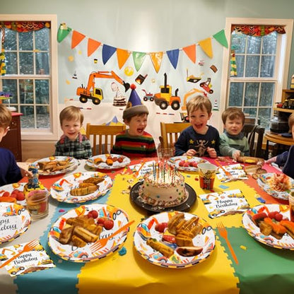 100 Pcs Construction Birthday Party Supplies - Construction Themed Plates and Napkins Forks Set, Disposable Dump Truck Tableware for Boys Kids Birthday Party Decorations Favors, Serve 25 Guests - style: Construction
