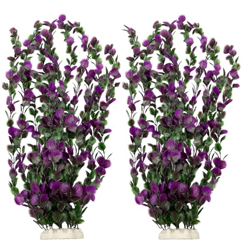 Tfwadmx Large 25.6 inch Aquarium Plants 2 Pcs Tall Artificial Water Seaweed for Fish Tank Decor Plastic Plant for Fish Shrimp About - color: Purple-25''(2pcs)