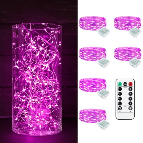 6 Pack Fairy Lights Battery Operated with Remote Timer 8 Lighting Modes,7ft 20 LED Waterproof Mini String Lights for Halloween Christmas Table Centerpieces Bedroom Decorations,Pink - color: Pink, size: 6