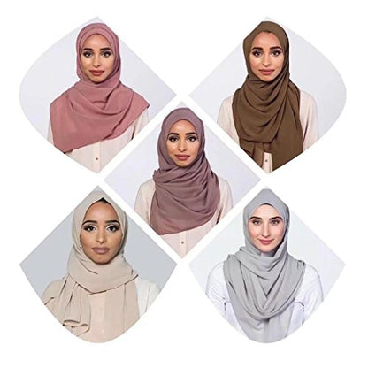 LMVERNA Solid Color Bubble Chiffon Scarf for Women Fashion Soft Hijab Long Scarfs Wrap Scarves - color: Light Grey