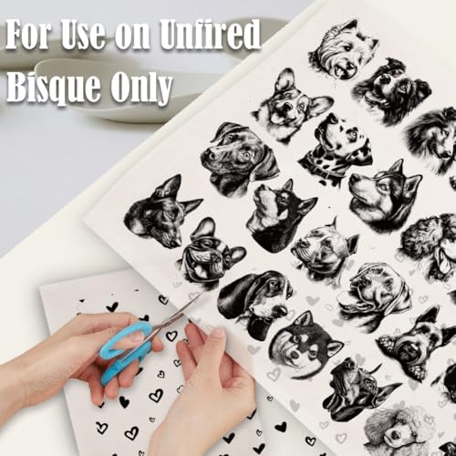 SUPERDANT 6PCS Mixed Underglaze Paper Transfer Dogs Dinosaur Animals Transfer Paper for Clay Ceramic Bees Heart Porcelain Under Glaze Transfers for Pottery Underglaze Decal Papers Handcrafted Gifts - style: Mixed Styles (Dogs)