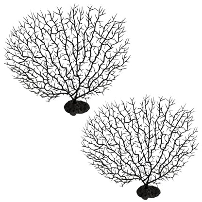 Tfwadmx Large Artificial Coral Plant Sea Fan Decor Black Fish Tank Decoration Aquarium Landscape 2 Pcs 5.9inch to 7inch