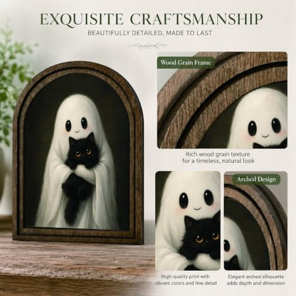 Ghost Black Cat Arched Decor, Cute Halloween Sign - color: Ghost Holding Black Cat