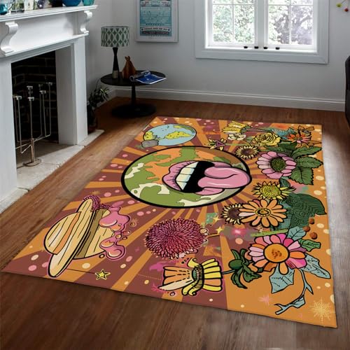 Colorful Cartoon Rug 4'1 x 5'7" - Washable Area Rug for Kids Room Educational Fun Rug Easy to Clean Bedroom Bedside Low Pile Door Mat - size: 4'1" x 5'7"