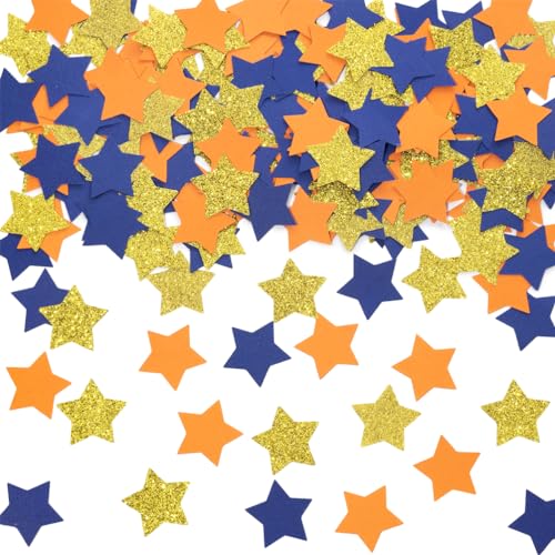 Gold Blue and Orange Star Confetti Table Decoration for Graduation Birthday Retirement Theme Party,1.2 inch in Diameter,200 Counts - color: Gold,orange,royal Blue