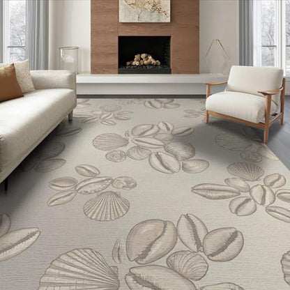 6'x9' Washable Beachy Shell Area Rug, Sand Non-Shedding Pet Friendly Room Rug Foldable Easy Care Carpet for Queen Size Bedroom, Under Bed, Master Suite | Ref:1903051 - color: Beige/Pattern 13, size: 6' x 9' (Rectangular)