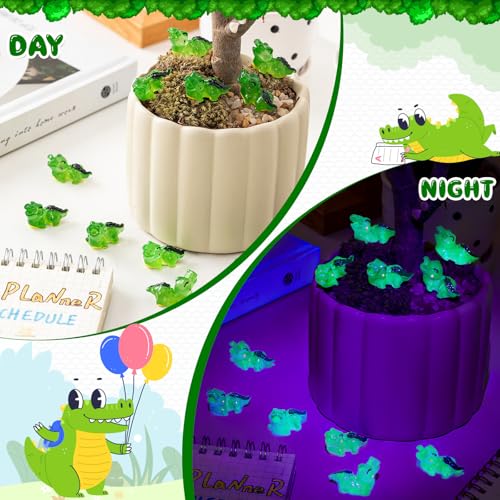 104PCS Luminous Miniature Crocodiles Figurines Mini Resin Crocodile | Tiny Alligator Animal Figures for Fairy Garden Miniature Moss Landscape DIY Craft Home Decor - style: Luminous Crocodile-104