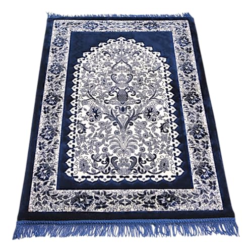 Modefa Orthopedic Islamic Prayer Rug | Large Padded Janamaz Sajjada | One Inch Thick Comfortable Soft Velvet Cushion Muslim Namaz Sajadah | Double Plush Foam (Floral Navy) - color: Floral Navy