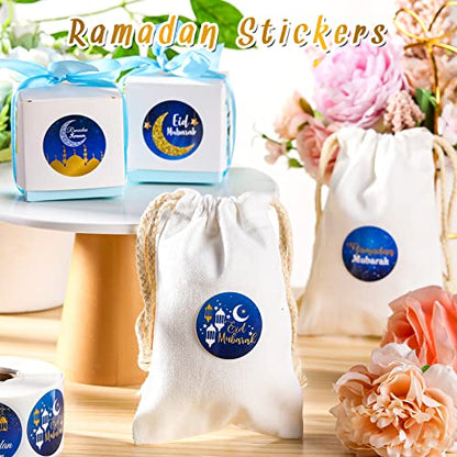 Nezyo 600 Pieces Ramadan Mubarak Stickers Eid Islamic Kareem Wall Window Stickers Ramadan Envelopes Gift Bags Labels for Eid Party Decorations(Vivid Style) - style: Vivid Style