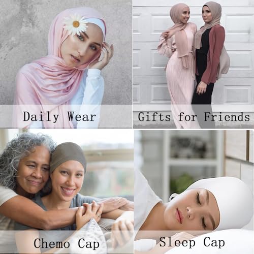 Women Under Scarf Hat Hijab Undercap Islamic Muslim Under Scarf Hijab Cap with Tie-Back Closure - color: Red+marron