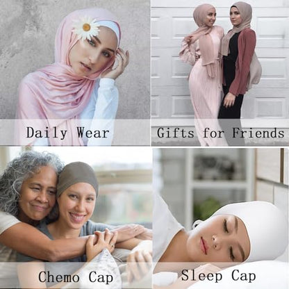 Women Under Scarf Hat Hijab Undercap Islamic Muslim Under Scarf Hijab Cap with Tie-Back Closure - color: Red+marron