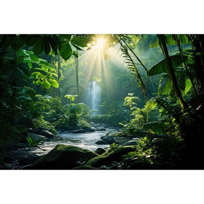 Jungle Aquarium Background Waterfall Lush Green Jungle Plants Terrarium Background Stream Big Rocks with Moss Fish Tank Background Natural Jungle Forest Landscape Aquarium Backdrop Vinyl 24x12in - color: Leaf Green, size: 24(W)x12(H)in