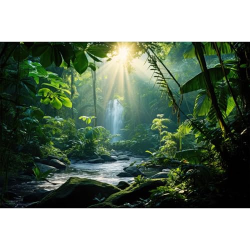 Jungle Aquarium Background Waterfall Lush Green Jungle Plants Terrarium Background Stream Big Rocks with Moss Fish Tank Background Natural Jungle Forest Landscape Aquarium Backdrop Vinyl 24x12in - color: Leaf Green, size: 24(W)x12(H)in