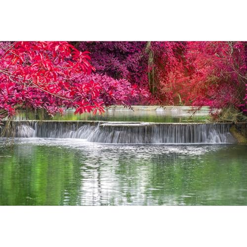 Waterfall Rainforest Aquarium Background Natural Autumn Forest Landscape Terrarium Background Tranquil Lake Stream Autumn Leaves Fish Tank Background Falls Theme Aquarium Backdrop Vinyl 24x12in - color: Purple, size: 24(W)x12(H)in