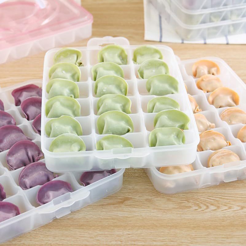 Zerodeko Food Storage Container Dumpling Organizer Stackable Portable Freezer Storage Containers Food Storage Box for Kitchen and Fridge (Transparent)