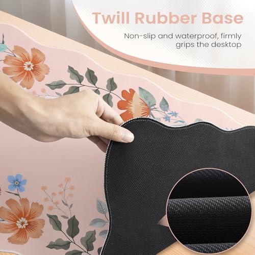 HAOCOO Cute Desk Pad for Desktop Setup, Large Keyboard Mat(Light Pink) | 35.4" x 15.7" Desk Mat, Waterproof Edge Stitching Desk Cover, Protective Surface for Home Office Workspace - color: Light Pink Wave