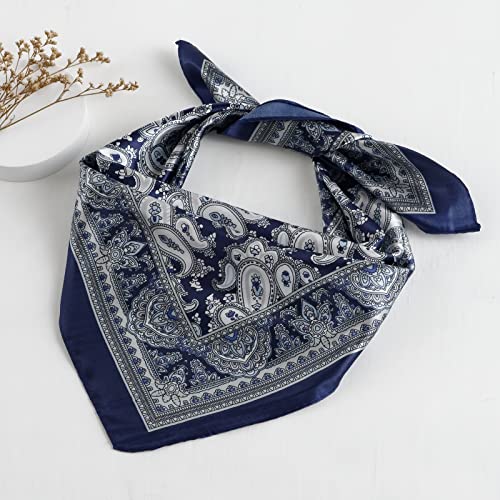 QBSM Womens 23.6 inch Satin Silk Feeling Formal Square Neck Scarf Head Hair Wraps Kerchief - color: Cashew Flowers-black