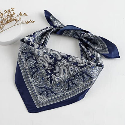 QBSM Womens 23.6 inch Satin Silk Feeling Formal Square Neck Scarf Head Hair Wraps Kerchief - color: Cashew Flowers-black