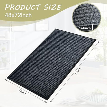 Front Door Mat, 4'x6'Indoor Outdoor Welcome Commercial Floor Mats | Heavy Duty Durable Inside Outside Entrance, Waterproof All-Season, All-Weather Non Slip Backing Doormat for Entryway, Black - size: 48"x72"