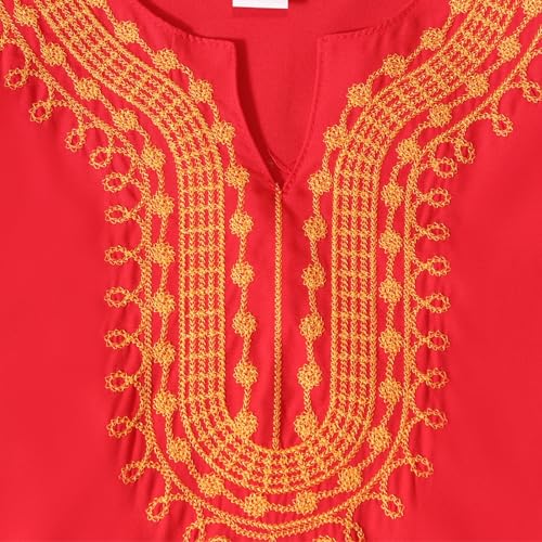 Kids Muslim Short Sleeve Thobe Islamic Boys Lace Embroidery Kaftan Thobes Toddler Soft Abaya Prayer Pullover Clothes - color: Red, size: 6-12 Months