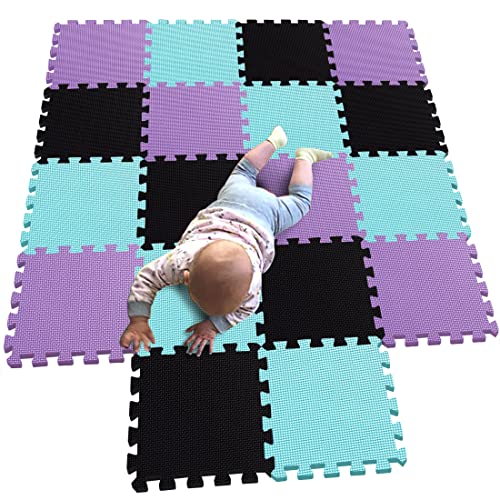 MQIAOHAM® 18 Pieces Puzzle Play Mats, Soft Baby Play Mat, Kids Interlocking Foam Floor Tiles, Toddlers Carpet Playmats G301018-104108111 - color: Black Green Purple