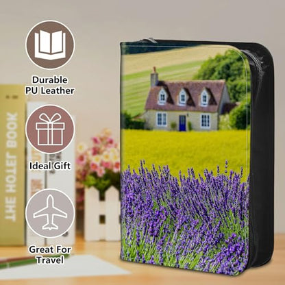Bible Cover Case for Women, PU Leather Large Bible Cases with Zipper Fits Books Up to 12" x 9" x 2.76”, Bible Carrying Bag for Men, Lavender Garden - color: Lavender Garden