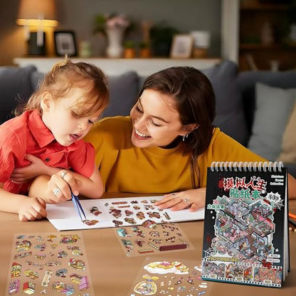 Scene Sticker – 20 Sets of DIY 3D House Scenes Cute Cartoon Stickers Kit for Kids & Adults – Fun Sticker Therapy Activity for Stress Relief, Crafts & Gifts (Black - 20 Set) - color: Black - 20 Set
