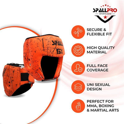 Spall Pro Boxing Headgear, Sparring Helmet for Fighting Sports Karate Boxing Martial Arts MMA and Taekwondo - color: Orange