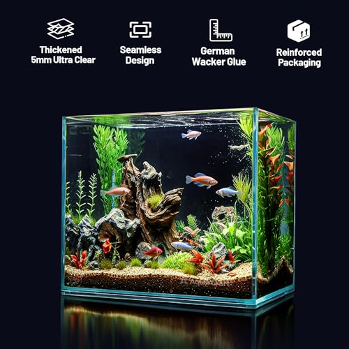 3.5 Gallon Rimless Aquarium, Ultra Clear Nano Betta Tank | 5mm low iron glass, 14.5 x 5.1 x 10.6 in rectangular design for betta fish, shrimp, aquascaping and planted setups - color: 3.5 Gallons, size: Nano