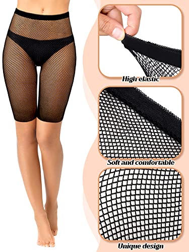 Sintege 6 Pairs Fishnet Biker Short Elastic Fishnet High Waisted Shorts See Through Sheer Mesh Leggings for Women - color: Black