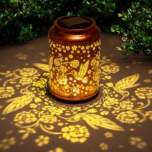 YISITEONE Hummingbird Outdoor Solar Lanterns, Garden Waterproof Metal Hanging Decor Lights for Patio Yard Pathway Lawn Front Porch, Birthday Gardening Gifts for Women Mom Grandma - style: Hummingbird