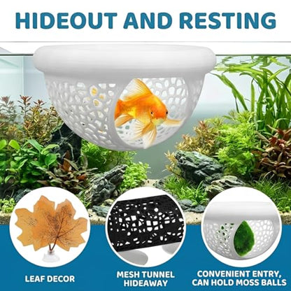 Betta Hammock, Betta Fish Tank Accessories, 6 Pcs Set Aquarium Floating Decor with Tunnel, Betta Fish Hammock and Resting Spots, Betta Floating Hide for Small Fish