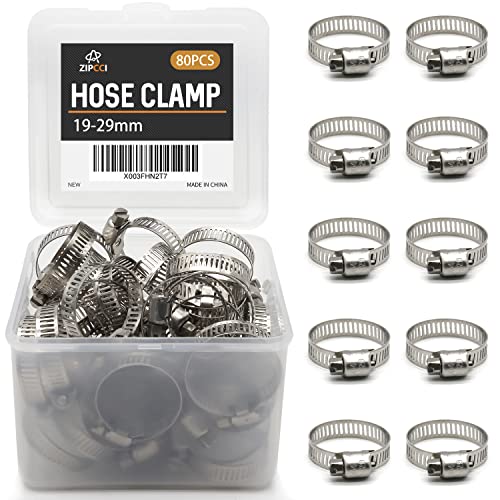 Hose Clamp 1 Inch, 80 Pack Stainless Steel Hose Clamps Worm Gear fuel line pipe clamps, 19-29mm (1 Inch) - size: 19-29mm (1inch)