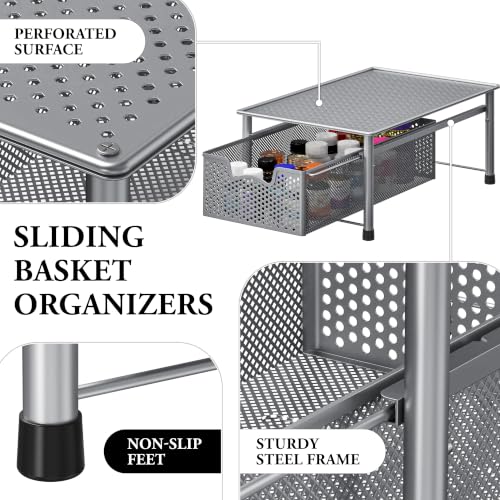 Simple Houseware Stackable Cabinet Basket Drawer Organizer, Silver - color: Silver, size: 1-Tier