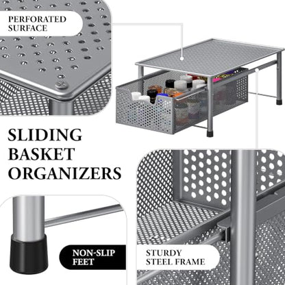 Simple Houseware Stackable Cabinet Basket Drawer Organizer, Silver - color: Silver, size: 1-Tier